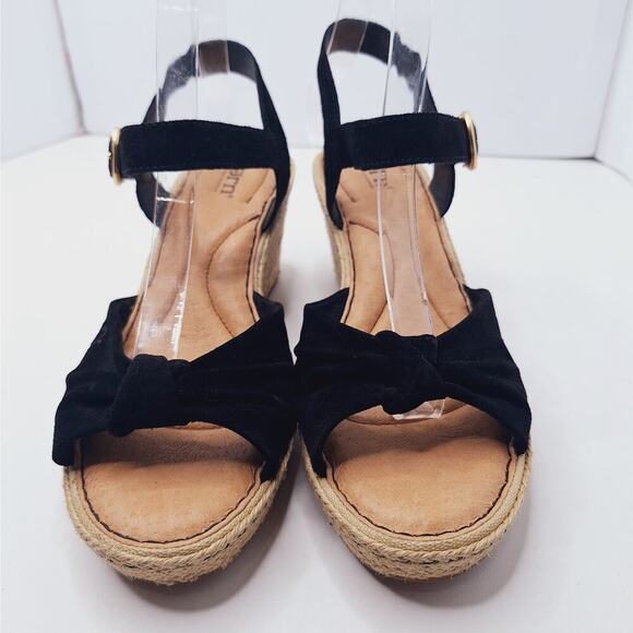 Born Monticello Knotted Wedge Espadrille Sandals Suede Leather 9 Open Toe Black - Picture 3 of 13